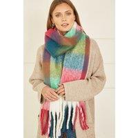 Yumi Women's Multi Check Soft Tassel Scarf