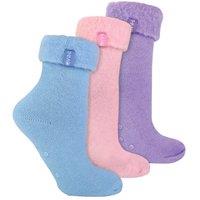 THMO Women's 3 Pack Bed Socks with Non-Slip Grips | Comfort Cosy Slipper Socks | Size: 4-8