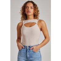 Pink Vanilla Women's Slinky Sleeveless Letterbox Bodysuit in Off-White | Size: 6