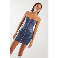 Pink Vanilla Women's Strapless Zip Front Mini Dress in Blue | Size: 8