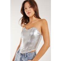 Pink Vanilla Women's Metallic Corset Top in Silver | Size: 6