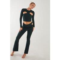 Pink Vanilla Women's Popcorn Cut Out Flares in Bottle Green | Size: Large
