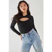 Pink Vanilla Women's Twist Letterbox Long Sleeve Body in Black | Size: 6