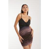 Pink Vanilla Women's Strappy Ruched Sparkle Ombre Mini Dress in Chocolate | Size: 6