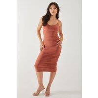 Pink Vanilla Women's Slinky Cowl Neck Midi Dress in Brown | Size: 6