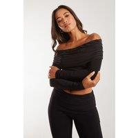Pink Vanilla Women's Long Sleeve Slinky Bardot Top in Black | Size: Medium