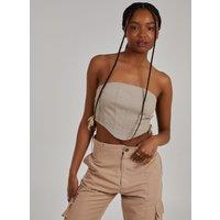 Pink Vanilla Women's Cargo Lace Up Corset Top in Stone | Size: Large