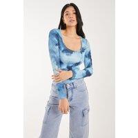 Pink Vanilla Women's Tie Dye Printed Bodysuit in Blue | Size: Small