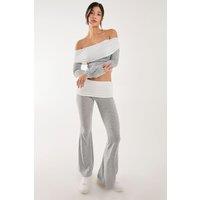 Pink Vanilla Women's Fold Over Waist Lounge Flares in Grey | Size: Large