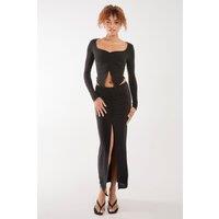 Pink Vanilla Women's Slinky Ruched Maxi Skirt in Black | Size: Small