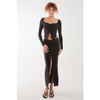 Pink Vanilla Women's Slinky Ruched Maxi Skirt in Black | Size: Medium