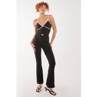 Pink Vanilla Women's High Waisted Bow Detail Piping Flares in Black | Size: Large