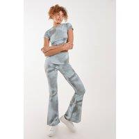 Pink Vanilla Women's Tie Dye Rib Fold Over Flares in Green | Size: Large