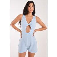 Pink Vanilla Women's Linen Style Twist Front Playsuit in Blue | Size: 8