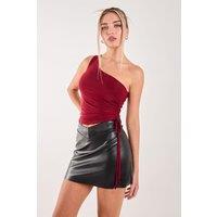 Pink Vanilla Women's Asymmetric Side Ruched Top in Wine | Size: Large