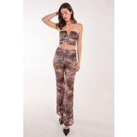 Pink Vanilla Women's Leopard Lace Flares in Brown | Size: Small