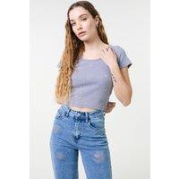 Pink Vanilla Women's Blue Embellished Wash Rib Top | Size: Medium/Large