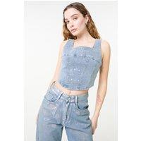 Pink Vanilla Women's Light Blue Diamante Denim Corset Top | Size: S/M