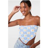 Pink Vanilla Women's Blue Daisy Crochet Hanky Top