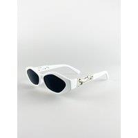 SVNX Women's Angular Cateye Sunglasses With Metal Panther Badge in White