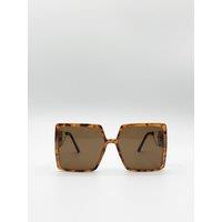 SVNX Women's Oversized Square Sunglasses With Temple Frame Detail in Brown