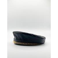 SVNX Women's Zola PU Leather Beret With Gold Metal Chain Detail