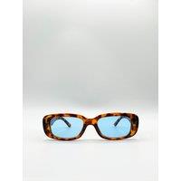 SVNX Women's Rectangle Plastic Frame Sunglasses With Coloured Lenses in Brown