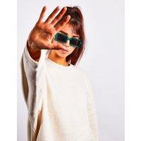 SVNX Women's Light Blue Oversized Rectangle Plastic Frame Sunglasses