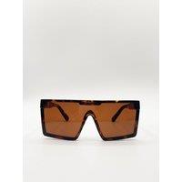 SVNX Women's Tortoiseshell Oversized Flat Top Square Frame Sunglasses in Brown