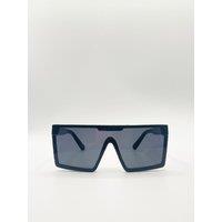 SVNX Women's Black Oversized Flat Top Square Frame Sunglasses
