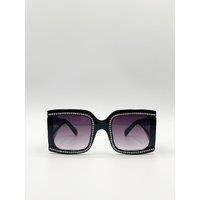 SVNX Women's Oversized Square Sunglasses with Diamonte Detail in Jet Black
