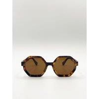 SVNX Women's Tortoiseshell oversized Hexagon frame sunglasses in Brown
