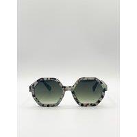 SVNX Women's Pale grey tortoiseshell oversized hexagon Sunglasses