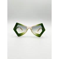 SVNX Women's 2 Tone Angular Sunglasses in Green