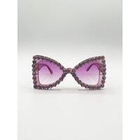 SVNX Women's Oversized Triangular Crystal Gem Sunglasses in Purple