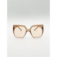 SVNX Women's Oversized Cateye Sunglasses with Diamante Detail in Light Sand