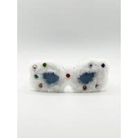 SVNX Women's Faux Fur Cateye Sunglasses with Multicoloured Gems in White