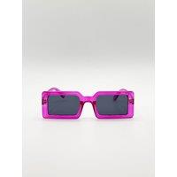 SVNX Women's Square Frame Sunglasses in Hot Pink with Black Lens