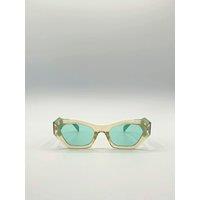 SVNX Women's Angular Cat-Eye Sunglasses in Brown with Green Arms