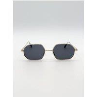 SVNX Women's Oval Geometric Metal Frame Sunglasses in Jet Black