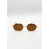 SVNX Women's Oval Geometric Metal Frame Sunglasses in Brown