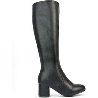 XY London Women's 'Honey' Knee High Boots with Mid Block Heel & Inside Zip in Black | Size: 3