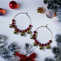 The Colourful Aura Women's Gold Red Ghungroo 30mm Huggie Hoop Bali Earring