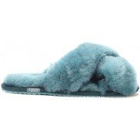 Infinity Leather Women's Sheepskin Slippers Warm Winter Fur Crossover - Snowbelle in Blue | Size: 3