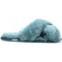 Infinity Leather Women's Sheepskin Slippers Warm Winter Fur Crossover - Snowbelle in Blue | Size: 4