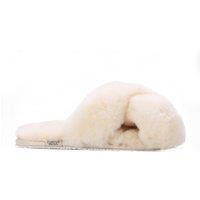 Infinity Leather Women's Sheepskin Slippers Warm Winter Fur Crossover - Snowbelle in Beige | Size: 9