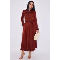 Love Sunshine Women's Layered Satin Long Sleeve Maxi Shirt Dress in Red | Size: 18