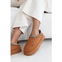 Where's That From Women's 'Quincy' Cosy Faux-Suede Fur Lining Platform Slipper in Brown | Size: 4