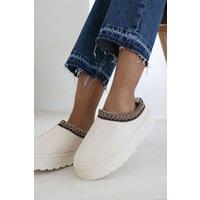 Where's That From Women's 'Quincy' Cosy Faux-Suede Fur Lining Platform Slipper in Cream | Size: 7