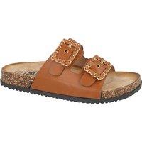 Down To Earth Women's Double Strap Chain Buckle Comfort Footbed Sandals in Tan | Size: 7
